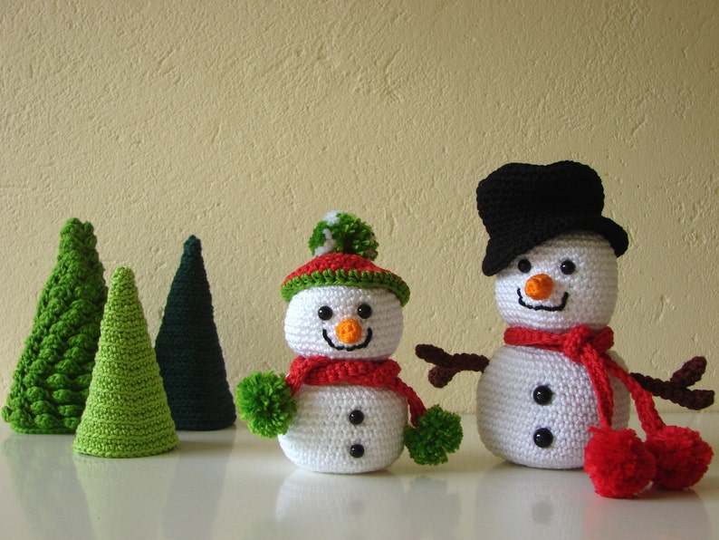 Snowman crochet pattern tree amigurumi snow figure white winter decoration Christmas ornaments doll making diy holiday toy Xmas image 1