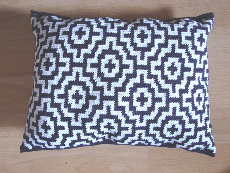 Crochet pattern mosaic tile pillow throw tapestry little cushion summer mosaic tile pillow decorative design image 5