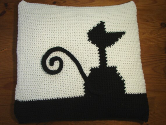 Cat Pillow Crochet Pattern Kitty Cushion Cover Black Cat Etsy