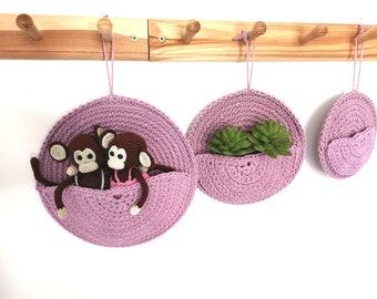 Circular hanging baskets crocheted with macrame cord 3 mm - crochet pattern