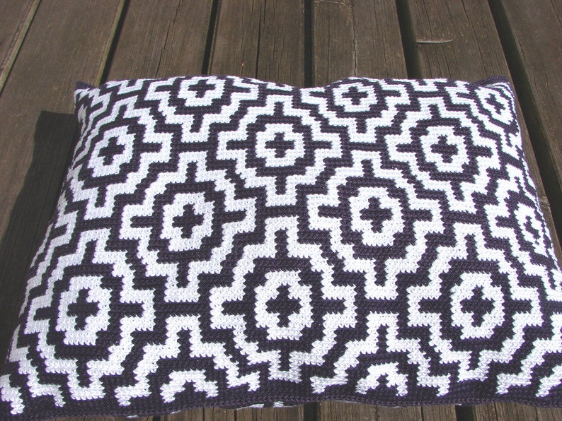 Crochet pattern mosaic tile pillow throw tapestry little cushion summer mosaic tile pillow decorative design image 8