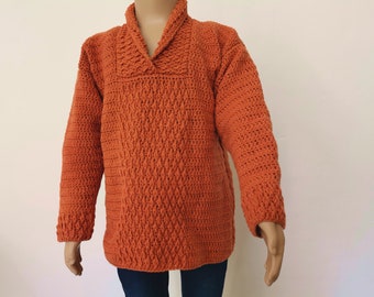 Boy sweater MAX in 5 sizes - 4 till 12 years - crochet pattern child - Textured Crochet jumper, Alpine stitch jersey