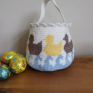 Crochet pattern Easter basket, Tapestry crochet pattern, mini basket ducks pattern, tutorial PDF Instant download, animal waves ducks basket