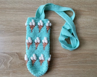 Water bottle holder with ice cream cones - crochet pattern - water bottle cozy with strap