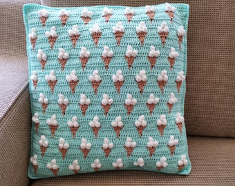 ice cone crochet pillow - cushion with ice cream - summer crochet pattern