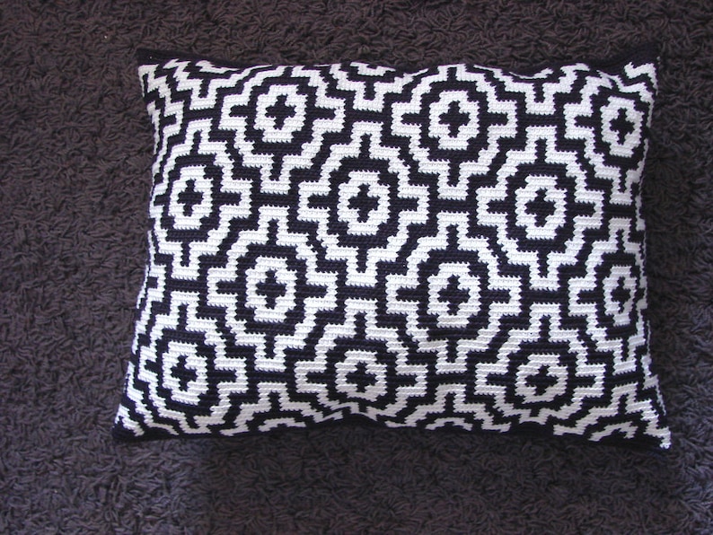 Crochet pattern mosaic tile pillow throw tapestry little cushion summer mosaic tile pillow decorative design image 1