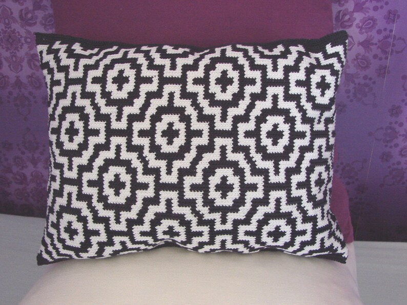 Crochet pattern mosaic tile pillow throw tapestry little cushion summer mosaic tile pillow decorative design image 3