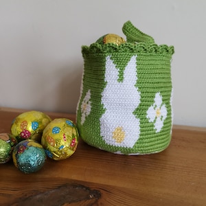 Crochet pattern Easter basket, Tapestry crochet pattern mini basket bunny pattern, tutorial PDF Instant download, animal flower bunny basket