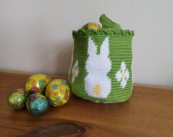 Crochet pattern Easter basket, Tapestry crochet pattern mini basket bunny pattern, tutorial PDF Instant download, animal flower bunny basket