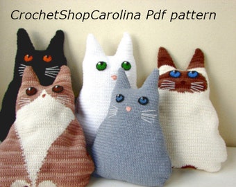 crochet pattern cat pillow kitty cushion black cat tutorial | siamese kitten stuffed animal munchkin | calico cushion home decor tabby main