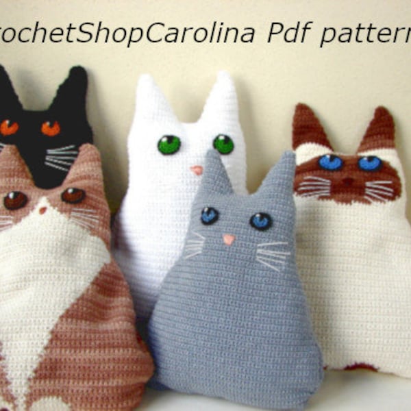 crochet pattern cat pillow kitty cushion black cat tutorial | siamese kitten stuffed animal munchkin | calico cushion home decor tabby main