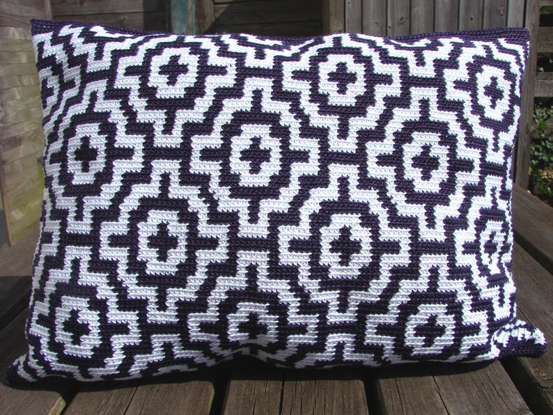 Crochet pattern mosaic tile pillow throw tapestry little cushion summer mosaic tile pillow decorative design image 9