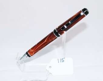 Bolígrafo giratorio estilo cigarro, hecho a mano, de bronce y acrílico blanco CP115