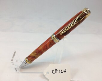 Bolígrafo Ultra Cigar, hecho a mano, dorado y cromado, revestido con un fascinante acrílico naranja y dorado - Artículo CP164