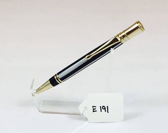 Bolígrafo giratorio Gold Executive Slim hecho a mano con cerámica a rayas blancas y negras - E191