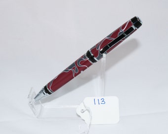 Bolígrafo giratorio estilo cigarro acrílico gris, granate y blanco hecho a mano CP113