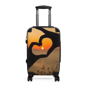 Love Heart Sunset-koffer - Reisbagage, gepersonaliseerd cadeau, hartontwerp, vakantiebenodigdheden, trendy bagage