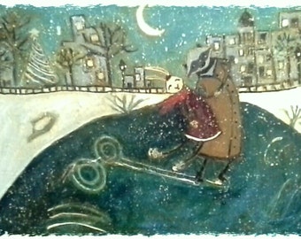 Skating in the Snow 5x7 Giclee Print