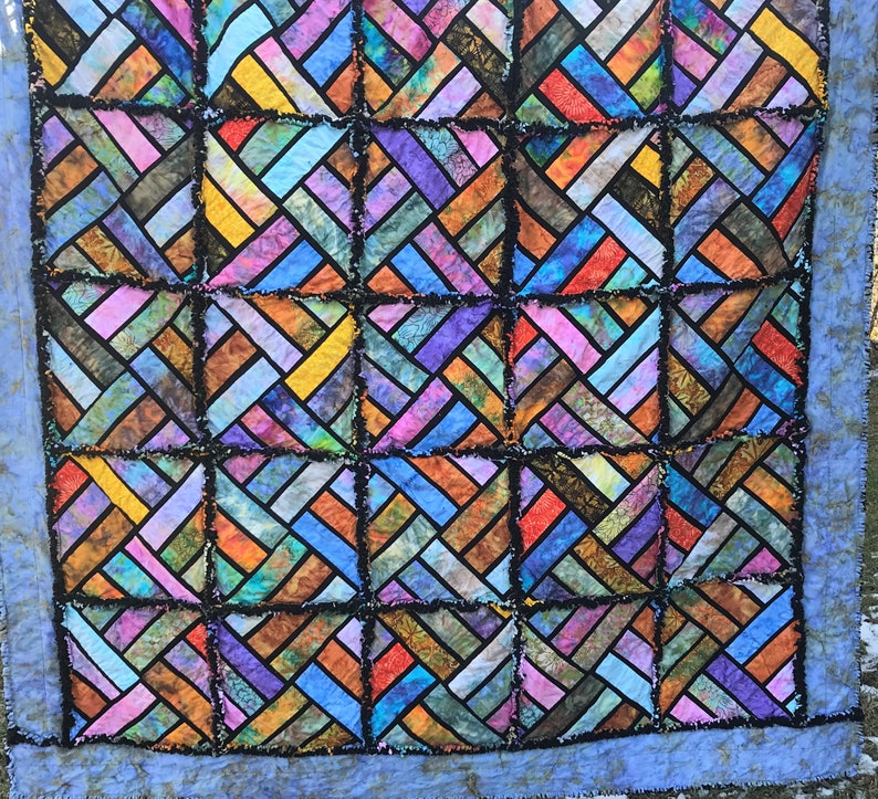 Batik Stained Glass Handmade Rag Quilt 72x84 Multi | Etsy