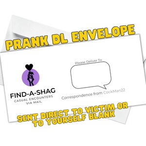Funny Envelope - Find A Shag, Cockman - Prank Gift for Pen Pals via Snail Mail, direct to victim. anonymous. Prank Mail, inappropriate gifts