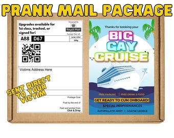 Prank Mail - BIG GAY CRUISE.  Gag gift/funny inappropriate prank gifts. Send 100% anonymously to friends, family, or victims.