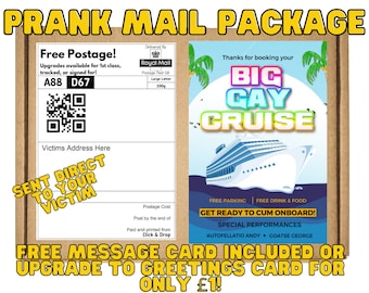 Prank Mail - BIG GAY CRUISE.  Gag gift/funny inappropriate prank gifts. Send 100% anonymously to friends, family, or victims.