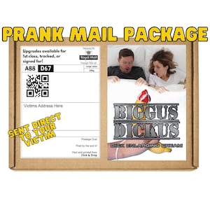 Coffret cadeau blague - BIGGUS DICKUS.  Cadeau pour bâillonner/cadeaux drôles de farces inappropriées. Envoyez vos messages de manière 100 % anonyme à vos amis, à votre famille ou aux victimes.