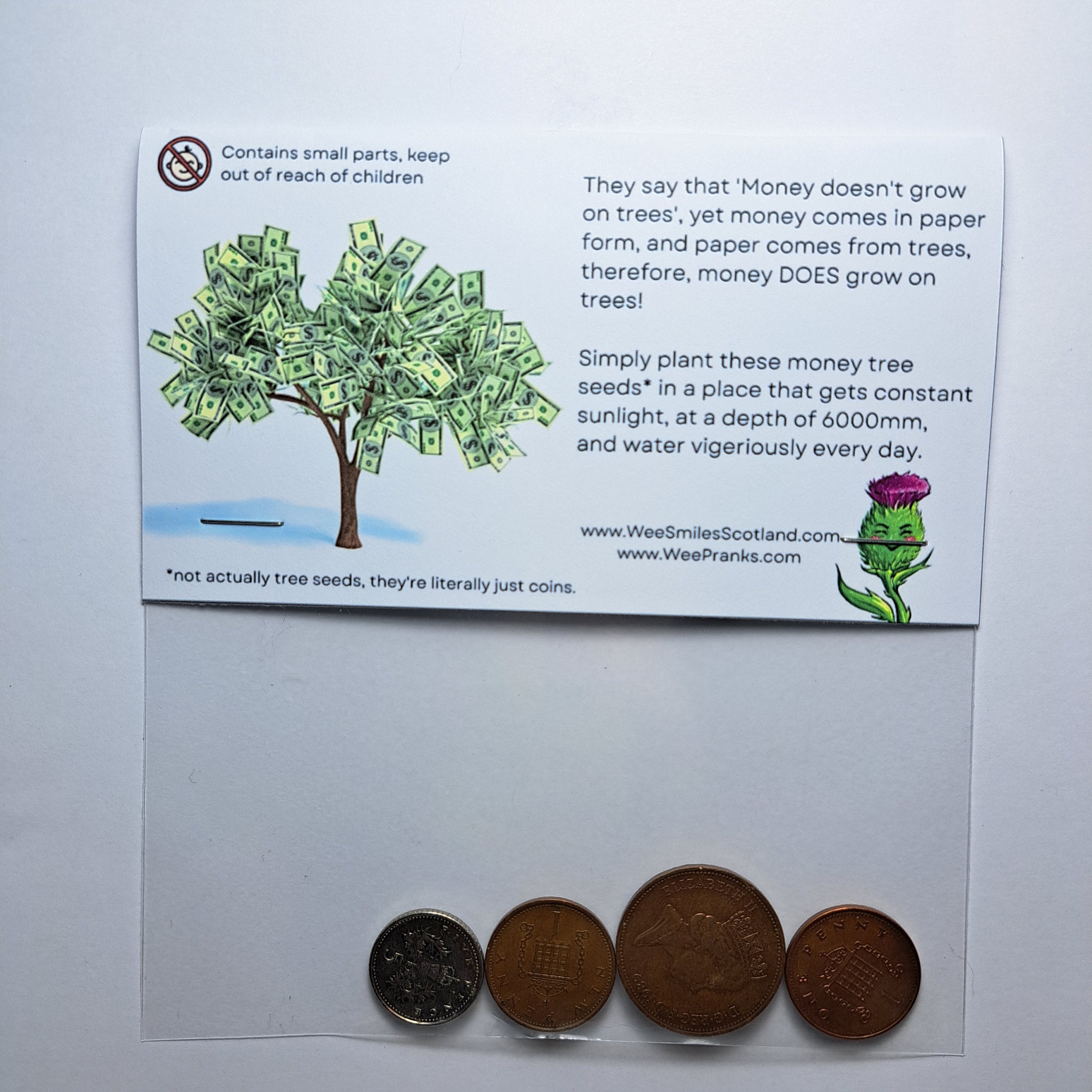 Set of 2 MONEY TREE SEEDS Funny Gag Gift Bags Silly Prank 