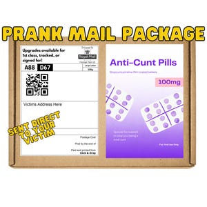Prank Gift box - Anti C**t Pills.  Gag gift/ funny inappropriate prank gifts, Send 100% anonymous to Friend/Family/Victim