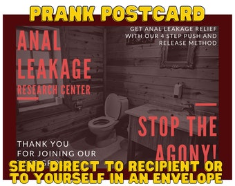Prank Ansichtkaart - Anale Lekkage - Anonieme handgeschreven gag-ansichtkaart, rechtstreeks naar uw 'slachtoffer' gestuurd