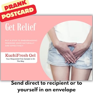 Carte postale farce - KuchiFresh - Odeur féminine - Carte postale anonyme manuscrite avec bâillon, envoyée directement à votre « victime »