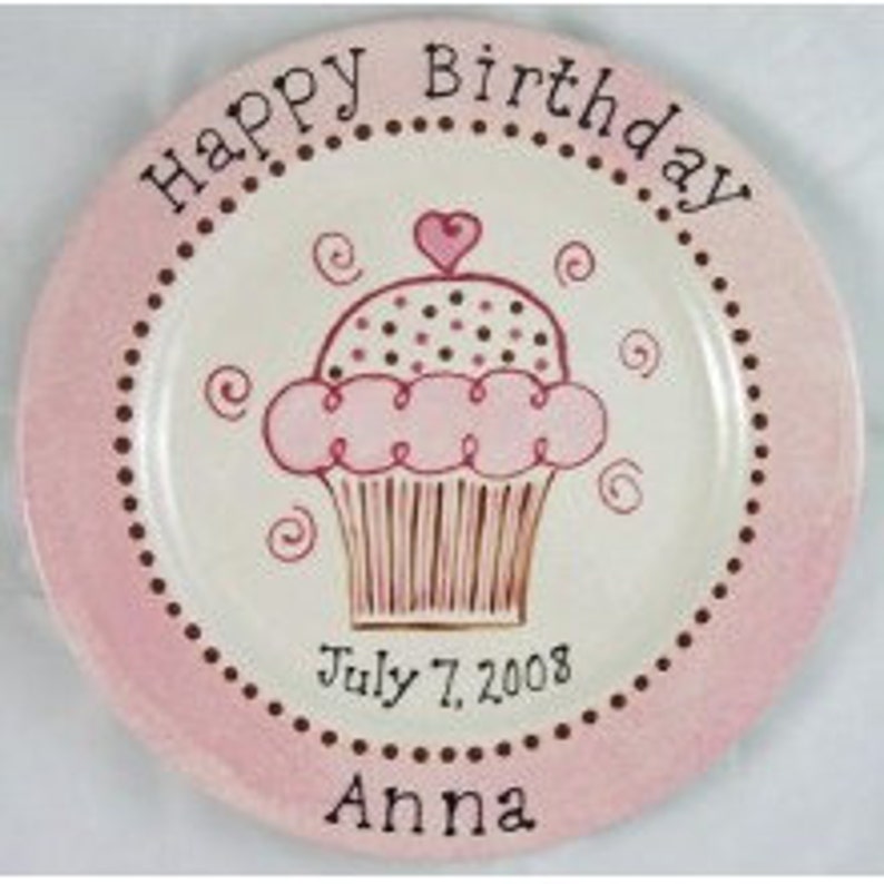 Plates, Personalized Birthday Plate, Hand Painted Cupcake Pottery, Birthday Plates for Kids image 1