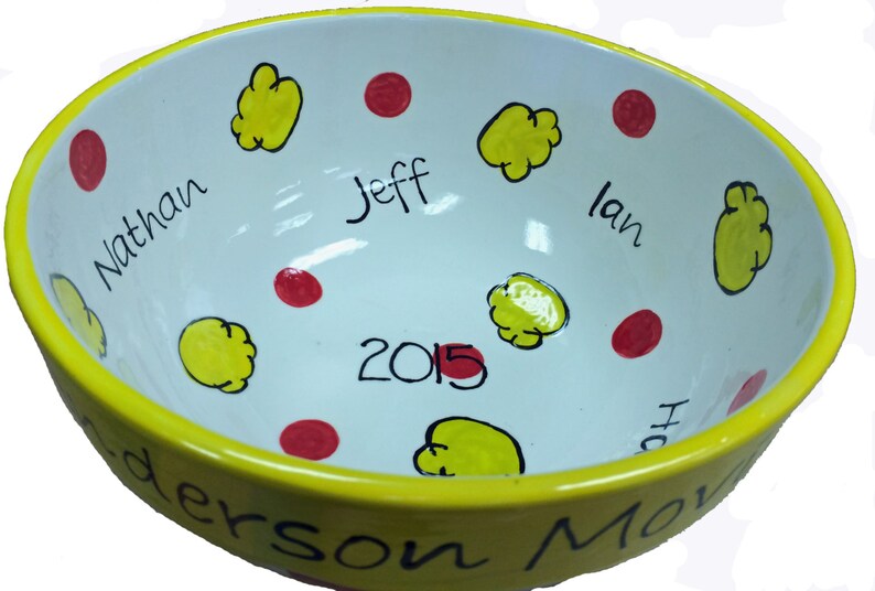 Bowls Personalized Family Popcorn Bowl Hand Painted Pottery Etsy