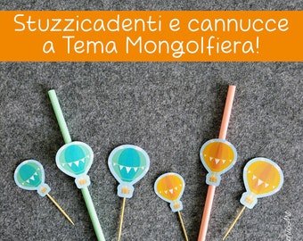 Cannucce e stuzzicadenti a Tema Mongolfiera | Scegli il tuo tema e la tua grafica!