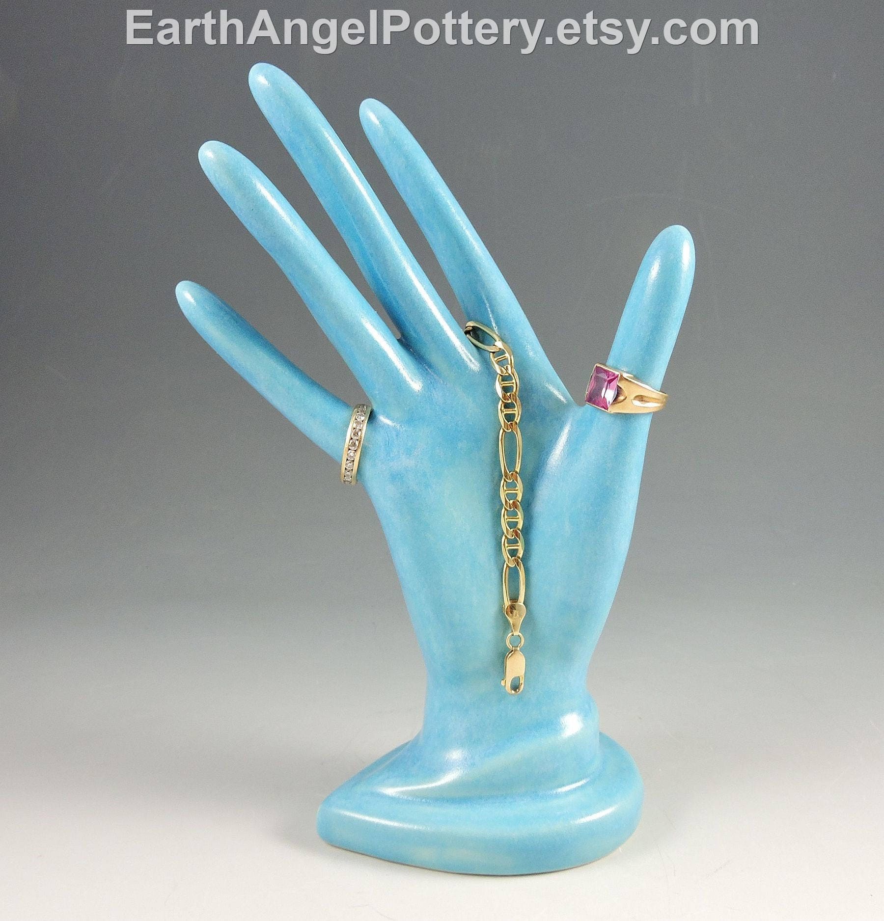 Ceramic Hand Ring Baby Blue Glazed Holder Ceramic Jewelry Tree Etsy