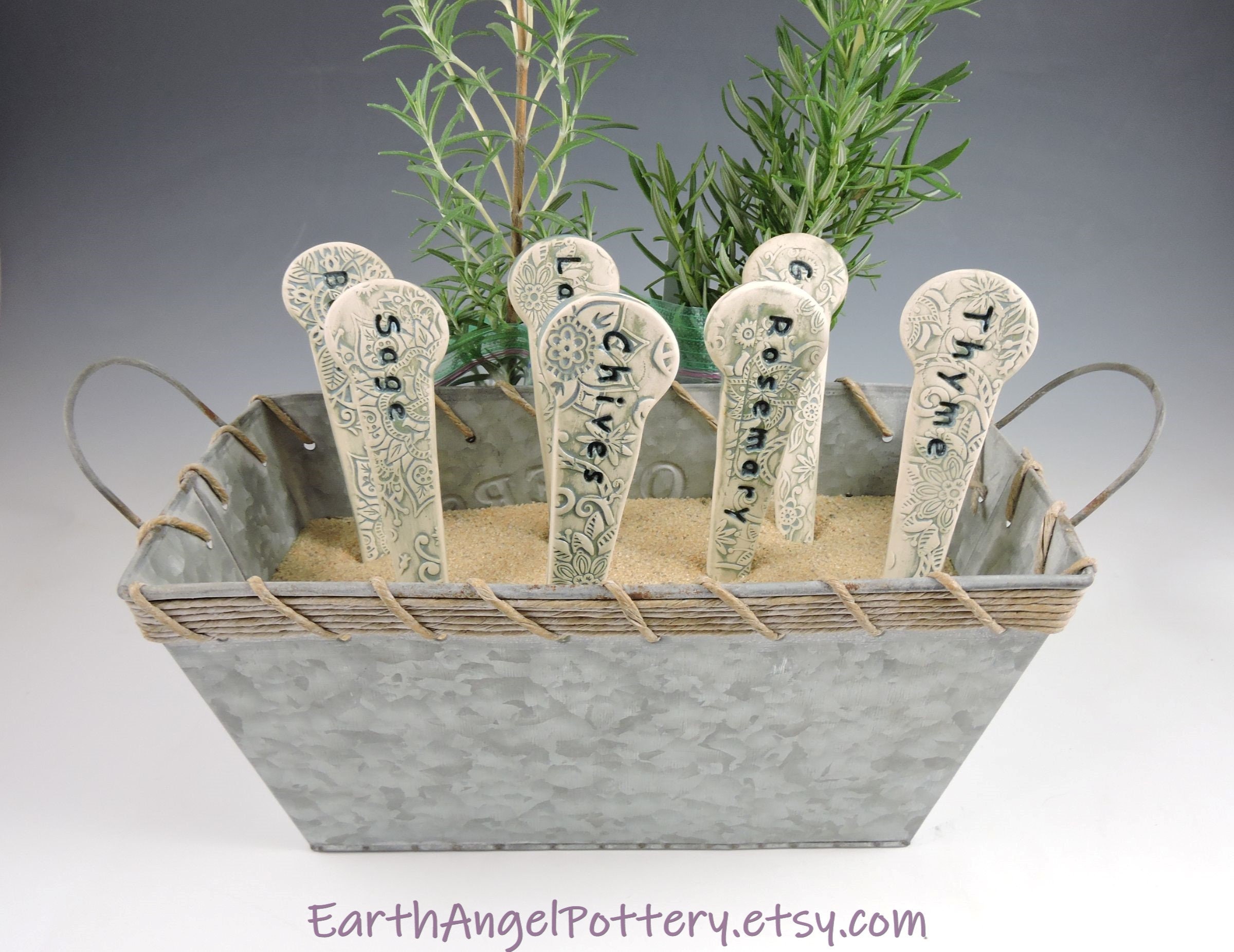 Set of 7 Ceramic Herb Markers Colorful Handmade with Burlap Etsy