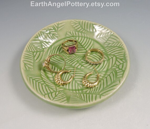 Ceramic Incense Burner ~ Green Fern Leaf Texture ~ Handmade Ceramic ~ Great Gift