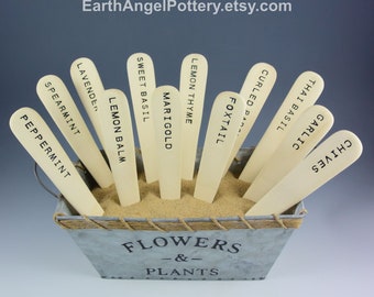 12 Ceramic HERB Garden Markers Plant Markers ~ Set of 12 ~ Handmade Herb Stakes ~ Includes Burlap Bag ~ Great Gardener Gift ~ READY to SHIP