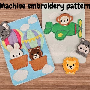 ITH Quiet Book Machine Embroidery Pattern: Animals, Balloons (5x7 Hoop)