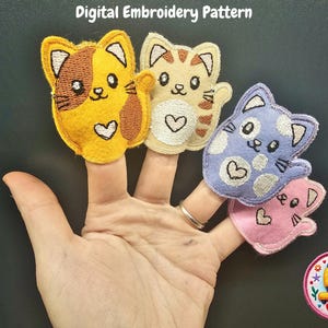 Felt Cat Finger Puppets ITH Embroidery Pattern (4x4, 5x7, SVG)