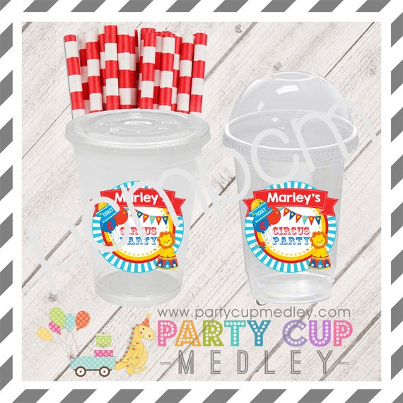 Circus Birthday Party Cups, Lids & Straws or Favor Cups with Dome Lids Il_570xn