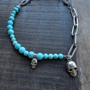 Turquoise skull choker-Silver Necklace-Skull Jewelry-Handmade Jewelry-turquoise Necklace-Charm Jewelry-Beaded Necklace-Women Necklace-Unique