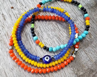 Beaded boho bracelets/stackable bracelets/evil eye bracelet/handmade beaded bracelets/beach bracelets/multicolor bracelet/festive bracelets