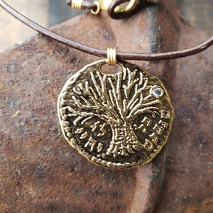 Tree of life necklace- leather necklace-spiritual gift-unisex gift-heabrw jewelry-coin necklace-tree of life coin pendant-judica jewelry