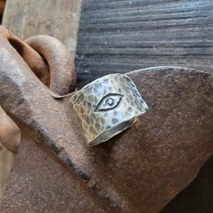 Sterling Silver Ring-Unisex Ring-Adjustable Ring-Silver Eye Ring-Protection Ring-Handmade Ring-Evil Eye Ring-Statement Ring-Hammered Ring