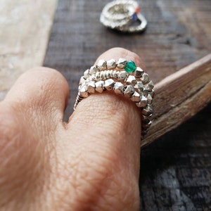 Set of 3 rings-Beads ring-sterling nuggets beads ring-hand made ring- stucking ring-silver brads ring-unique ring-boho ring-gift for her