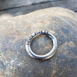 sterling silver ring, hamsa ring, biker ring, silver hamsa, never give up ring, chunky ring, message ring, unique jewelry, unisex jewelry