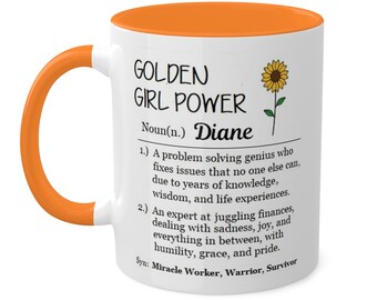 Personalized Mom mug,Custom Name mug,girl power mug,60th birthday gift, mothers day gift,mugs with names,sunflower tea cup,Over 60 gag gift