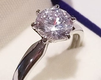 1.50 Ct Round Solitaire Engagement Ring, White Gold over Sterling Silver, Promise Ring, Proposal ring, minimalist style, Diamond simulated