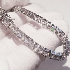 Tennis Bracelet,Princess CZ Diamond Tennis Bracelet,Channel set bracelet,14k White Gold Finish,Wedding jewelry,mothers day bracelet,7 inches